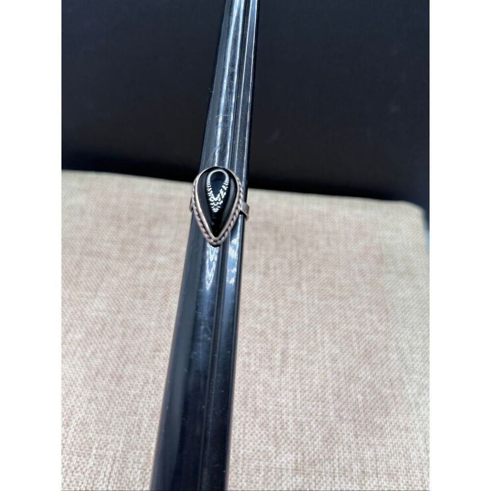 Vintage Sterling Silver Black Onyx Teardrop Ring – Southwestern Artisan Style, S